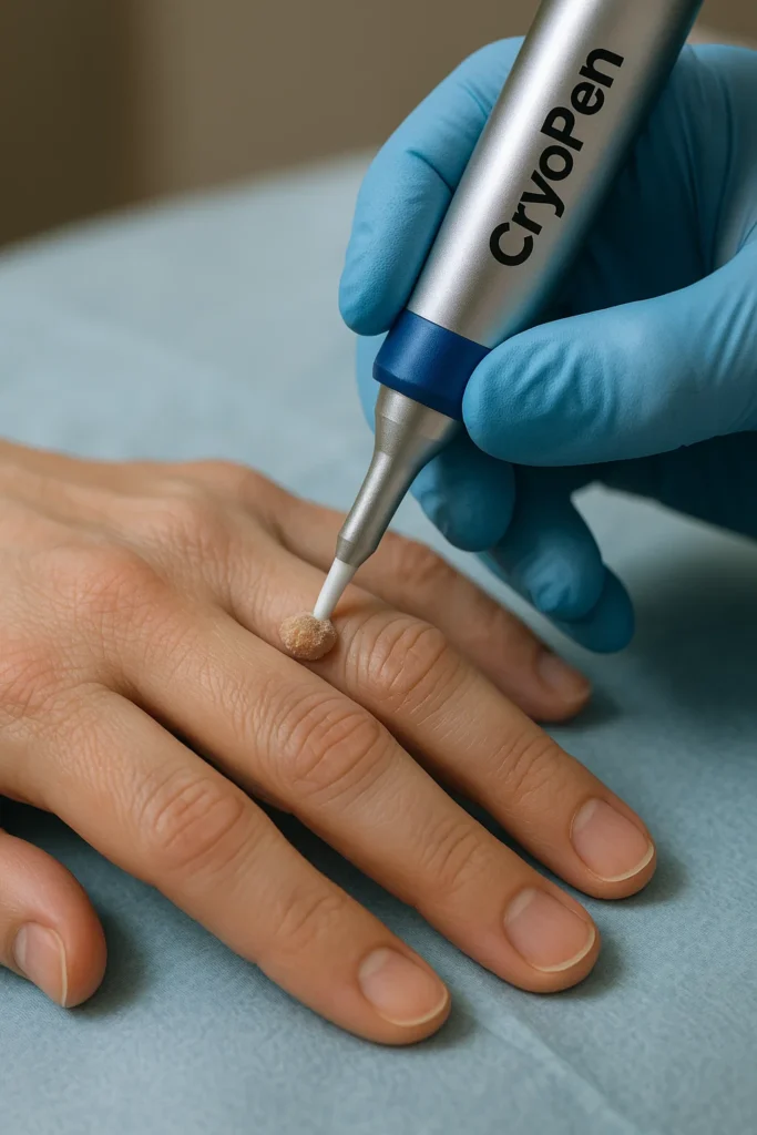 example of cryopen wart removal Nantwich treatment on a persons finger