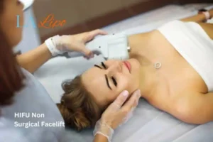 Woman having Hi-Fu to reduce wrinkles Nantwich.