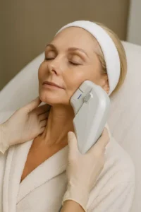 Woman receiving HIFU non surgical facelift treatment Nantwich
