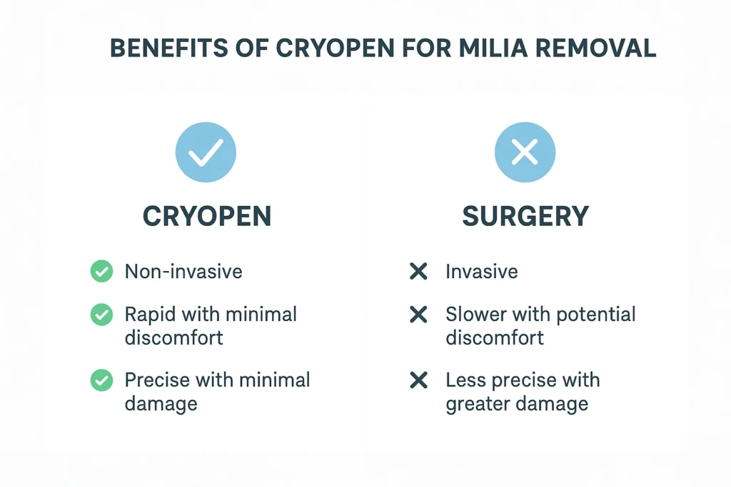 Benefits of cryopen for milia removal Nantwich compared to surgical treatments.