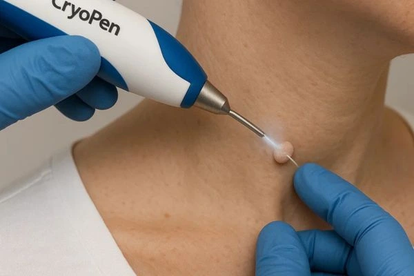 Person receiving cryotherapy Nantwich for skin tag removal
