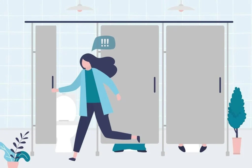 graphic of Urine incontinence Nantwich woman running to the toilet.