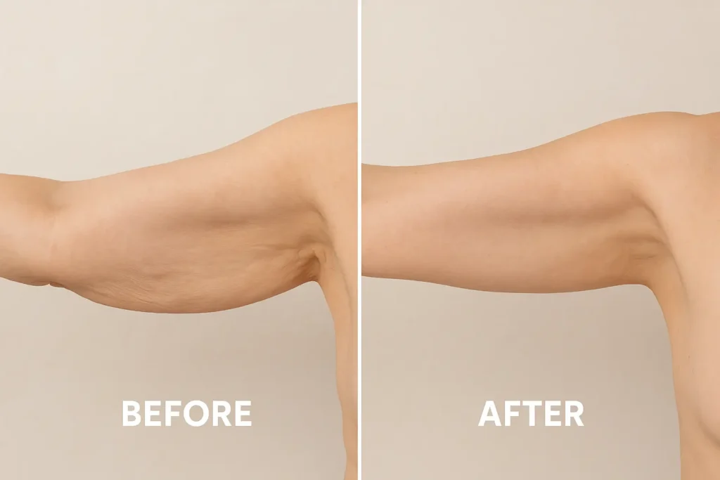 Picture of LA LIPO Nantwich before and after results of skin tightening treatment on the upper arms.